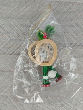 NEW Vintage Kurt S Adler 1984 Wooden Tennis Racket Christmas Ornament W/ Holly